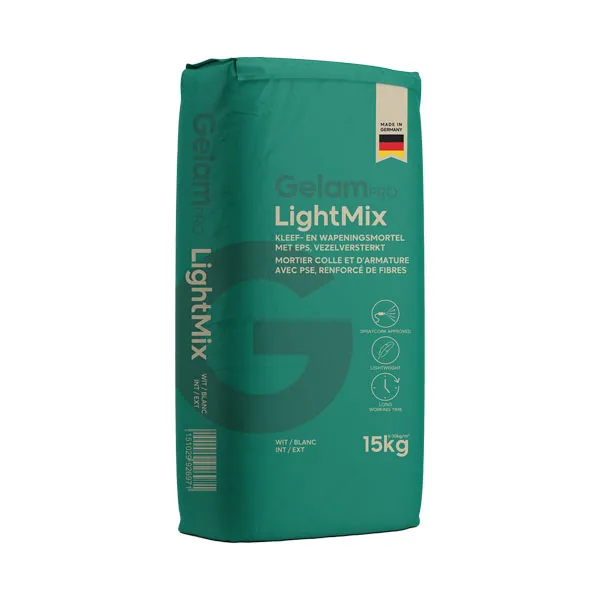 GelamPro LightMix - ETICS Lightweight Adhesive and Reinforcing Mortar with EPS, Fiber-Reinforced - White Cement - 25kg